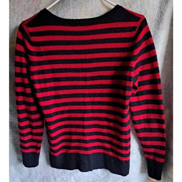 Bloomingdale's womens small sweater 2 PLY cashmere red blue stripe lightweight - Picture 3 of 8